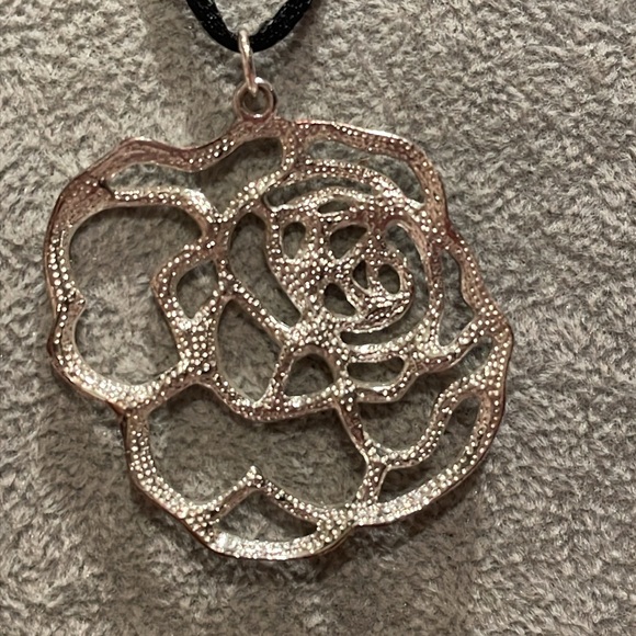 Black Silk Cord Rose Pendant Necklace 14-16” - Picture 3 of 6